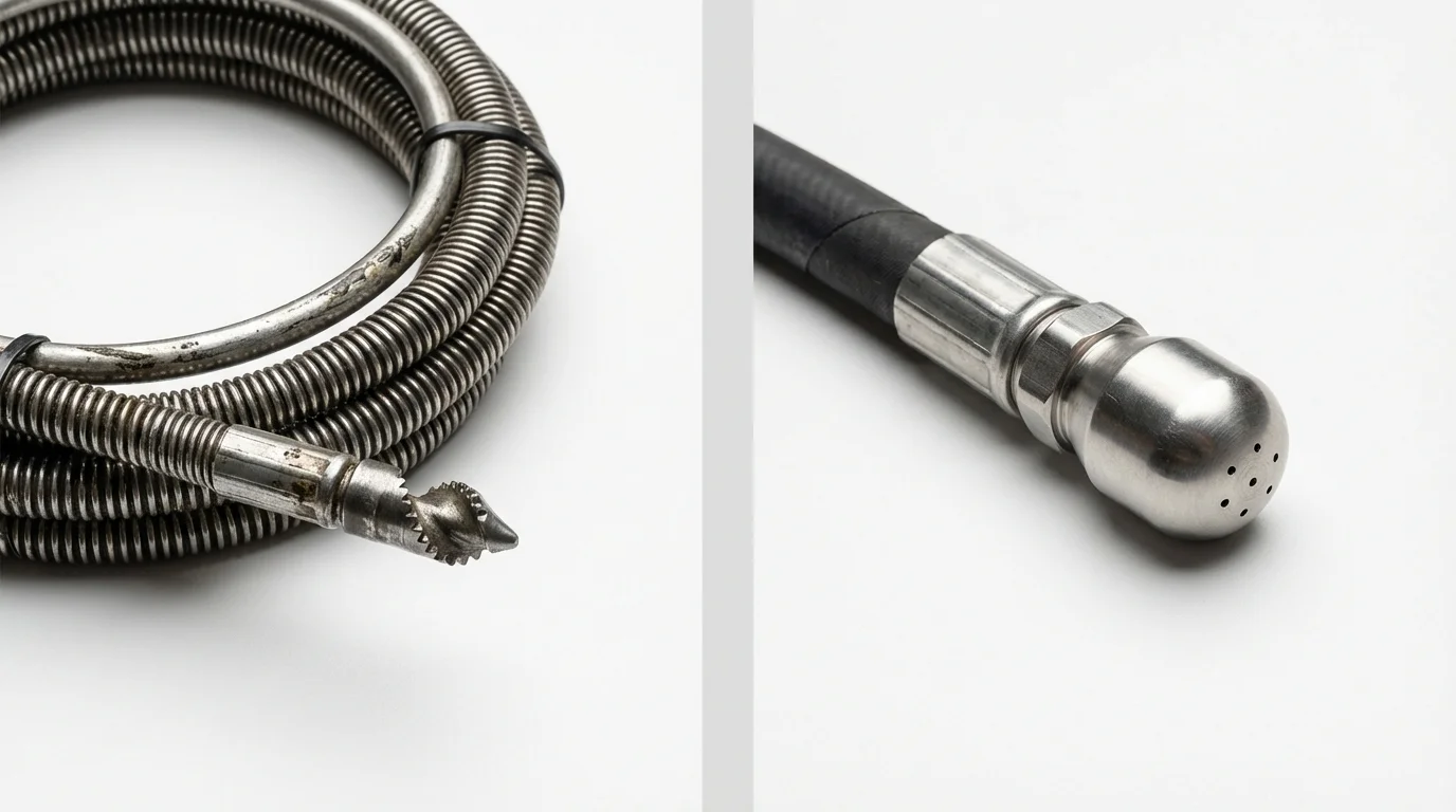 Drain snake cable and hydro jetting nozzle used for drain cleaning in Ware Shoals, SC