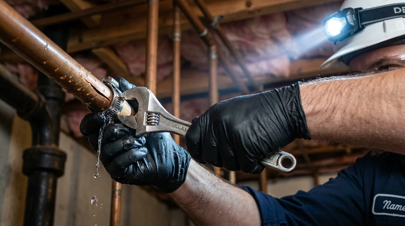 Emergency pipe clamp repair being performed by a Johns Plumbing LLC plumber in Ware Shoals